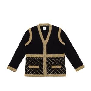CHANEL Runway F/W 2015 Brasserie Black Gold Silk Cashmere 15K Cardigan FR42